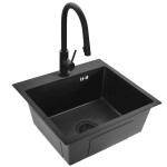 REA REA - Oceľový drez Leo 50 Black s kuchynskou batériou KPL-96005