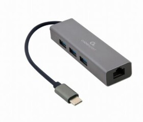 Gembird A-CMU3-LAN-01 sivá / gigabitový sieťový adaptér / 1x LAN / 3x USB 3.0 HUB / USB-C (A-CMU3-LAN-01)