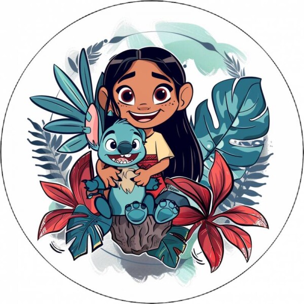 Jedlý papír Lilo a Stitch s květinami 19,5 cm - Pictu Hap - Pictu Hap