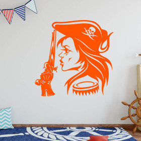 Veselá Stena Samolepka Hlava Pirátky Farba: oranžová, Veľkosť: 60 x 60 cm