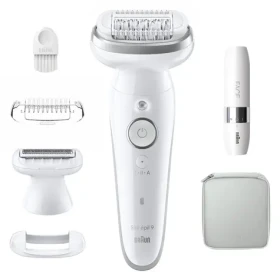 Braun Silk-épil 9-341 SensoSmart bielo-strieborná / Epilátor + holiaci strojček / 40 pinziet / 2 rýchlosti / Smartlight (7500435225182)