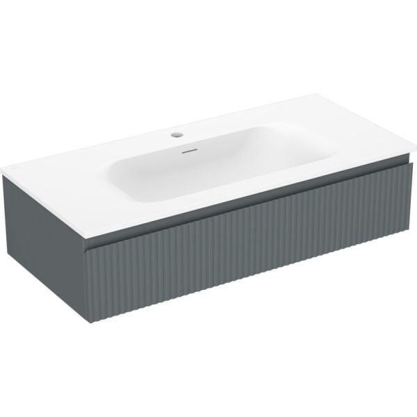 MEXEN/S - Rivel kúpeľňová skrinka 100 cm s umývadlom Vela, 1 šuplík, reliéf, grafit mat/biela mat 91A20-10023-1-BF66-W23M01