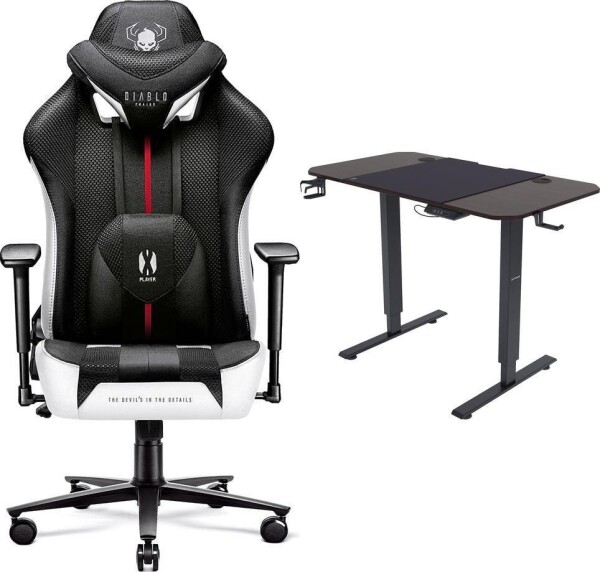 Diablo Chairs X-PLAYER 2.0 King Size Czarno-biały + EGON 1100 Orzechowe 110 cmx60 cm