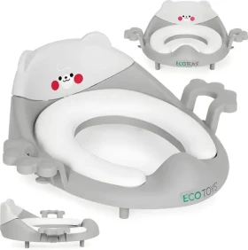 ECOTOYS Záchodová doska pre deti sivé / Nadstavec na WC / protišmykové / madlá (PP104 GREY)
