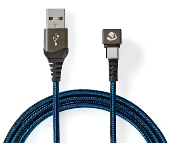 Nedis USB-A - USB-C kábel čierna/modrá / Kábel USB / 480 Mbps / Pozlátený / 2 m / Opletený nylon (GCTB60600BK20)