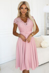 381-6 LINDA ľahké šifónové šaty s čipkovým výstrihom - BRUCE PINK XL