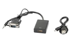 Lanberg AD-0021-BK čierna / Adaptér / VGA (M) + MiniJack 3,5 mm (M) na HDMI (F) / 0,2 m / Full HD (AD-0021-BK)