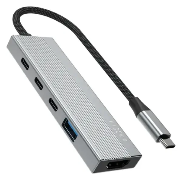 FIXED HUB Core vesmírne šedá / USB-C hub / 5v1 / HDMI 4K60Hz / USB-C PD 100W / hliníkové telo (FIXHU-CR-GR)