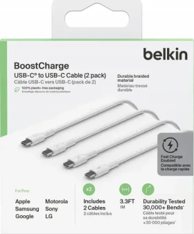 Belkin CAB003bt1MWH2PK biela / Dátový kábel / USB-C - USB-C / 1 m / 2 ks (CAB003BT1MWH2PK)