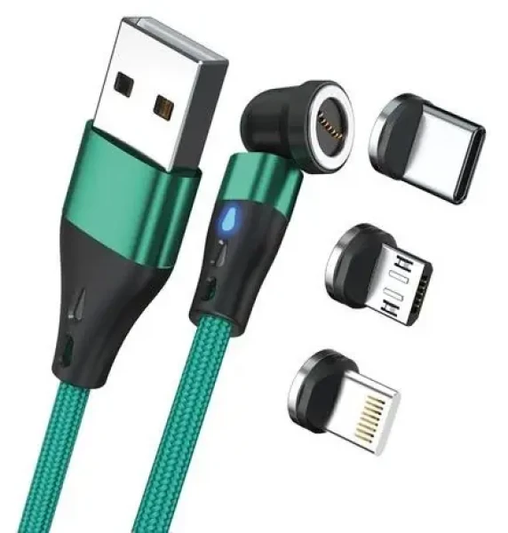 RealPower Magnetic 3A zelená / Magnetický nabíjací kábel / USB-A / 2 m / 6 adaptérov (439645)
