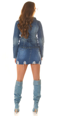 Sexy Jeans Jacket with glitter Festival Style denimblue L