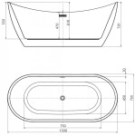 MEXEN - LOTOS voľne stojaca vaňa 150x75, biela/čierna bez krytky prepadu a zátky 52051507775-SS
