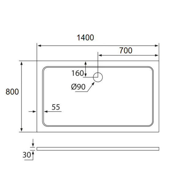 H K - THOR Sprchová vanička z liateho mramoru, obdĺžnik, 140x80x3 cm SE-THOR-14080