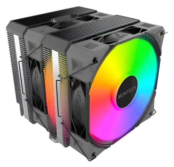 Montech NX600 ARGB čierna / Chladič CPU / Dual Tower / 2x 120mm / ARGB / Intel + AMD (NX600 ARGB (B))