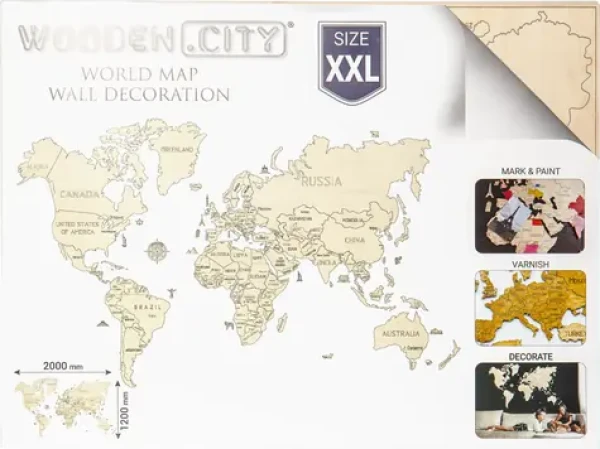 Wooden City Drevená mapa sveta veľkosť XXL (200x120cm)