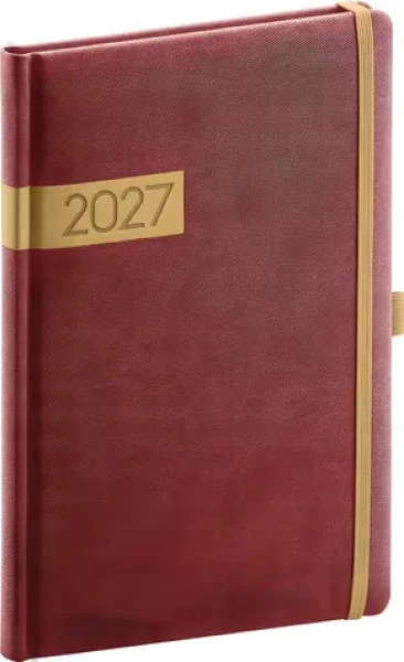 NOTIQUE Týždenný diár Twill 2027 bordó-zlatý / 15 x 21 cm