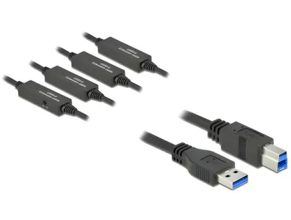 DeLock USB 3.2 Gen 1 USB-A na USB-B čierna / Kábel / 20 m / 5 Gbit/s / aktívny (85382)
