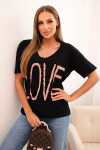 Dámska bavlnená blúzka s výstrihom do V a potlačou LOVE čierna UNI