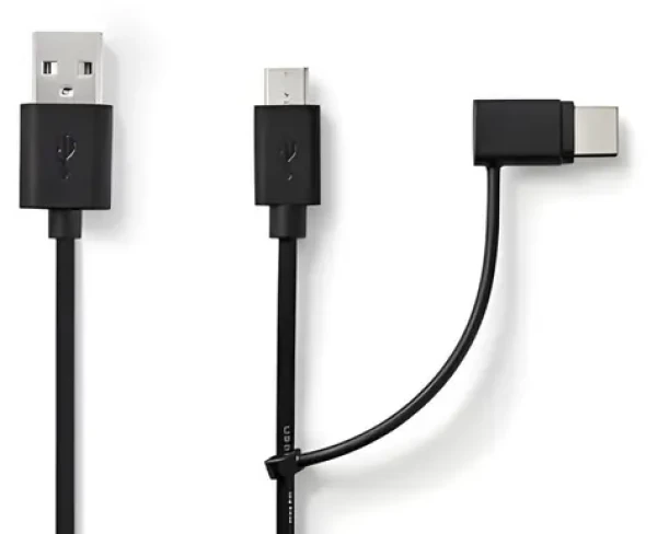 Nedis USB-A - Micro-B/USB-C čierna / USB kábel / 2v1 / USB 2.0 / 480 Mbps / 1 m (CCGL60610BK10)