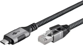 Goobay USB-C - RJ-45 čierna/strieborná / Adaptér / Cat.6 / FTP / 1 Gbit/s / 1,5 m (70697)
