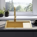 REA - Oceľový drez Fín BRUSH GOLD s kuchynskou batériou KPL-96013