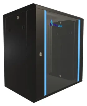 Extralink nástenný rozvádzač 12U 600×450 čierna / Nástenný rozvádzač / 19" / Sklenené dvere / Nosnosť 60 kg (EX.7263)