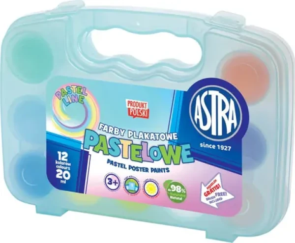 ASTRA Temperové farby 12 x 20 ml pastelové, v plastovom kufríku modrá / od 3 rokov (301122007)