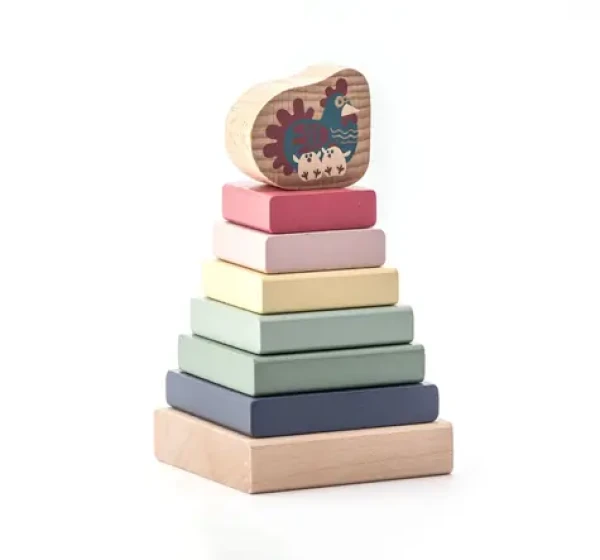 CUBIKA Pastel 15894 Farebná pyramída so sliepočkou - drevená skladačka