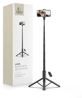 Tech-Protect L09S čierna / Selfie tyč / Statívová funkcia / Bluetooth diaľkové ovládanie / Teleskopická 146 cm (5906302330867)