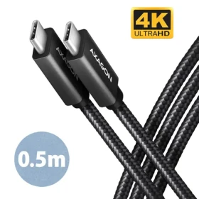 Axagon BUCM32-CM05AB / SPEED+ kábel USB-C - USB-C / 0.5m / USB 20Gbps / PD 100W 5A / 4K HD / ALU / oplet / čierny (BUCM32-CM05AB)
