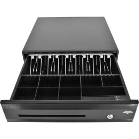 Virtuos Pokladničná zásuvka C425D-Luxe čierna / s káblom / kovové držiaky / guličkové pojazdy / 9-24V (EKN0117)
