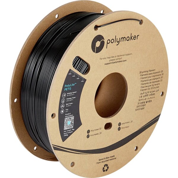 Polymaker PB01014 PolyLite vlákno pre 3D tlačiarne PETG plast Žiaruvzdorné, Vysoká pevnosť v ťahu 2.85 mm 1000 g čierna 1 ks; PB01014