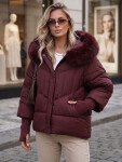 Dámska zimná prešívaná bunda s kožušinou, bordová, FashionStreet TY5742 XL