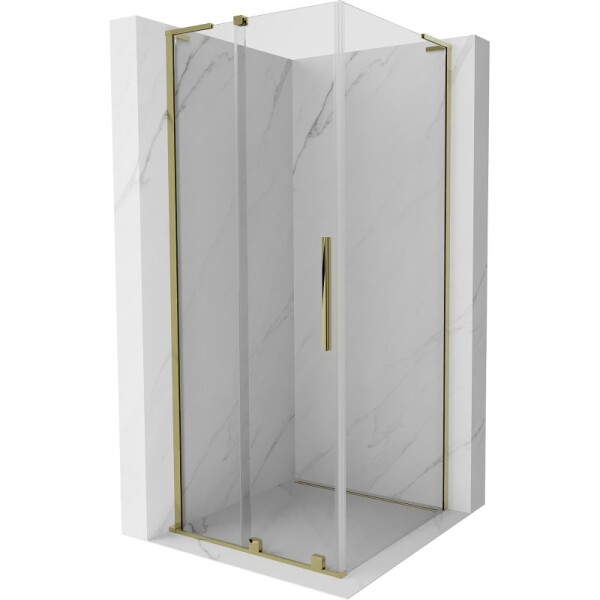 MEXEN/S - Velar L sprchovací kút, posuvné dvere 90 x 90, transparent, zlato 871-090-090-03-50