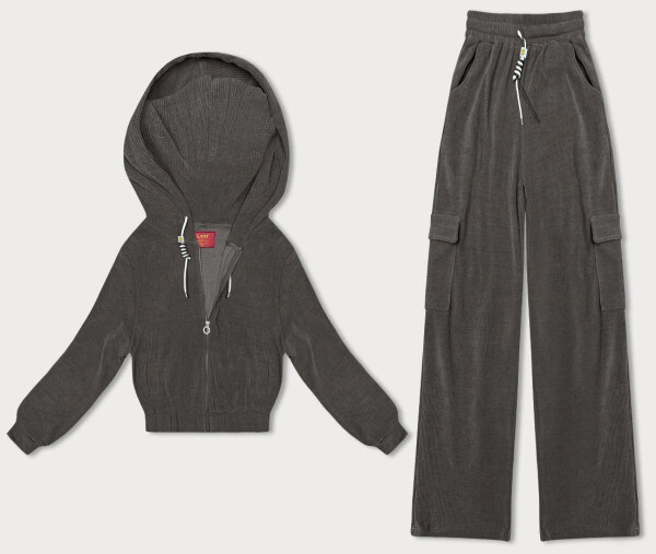 Dámsky komplet v grafitovej farbe - mikina a nohavice typu cargo (AMG-322A) odstíny šedé XL (42)