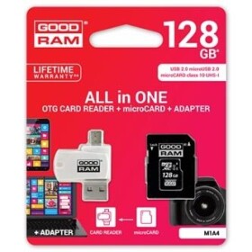 GOODRAM All-In-One 128GB / sada micro SDXC + adaptér + čítačka kariet / UHS-I / čítanie: 60MBs / zápis: 10 MBs (M1A4-1280R11)