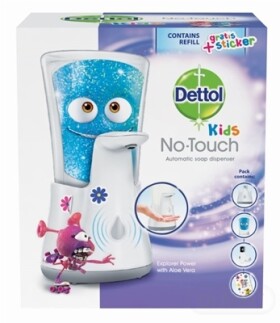 DETTOL Kids Dobrodruh bezdotykový dávkovač mydla + náplň 250 ml + samolepky