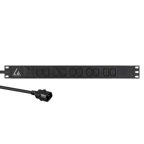 Lanview 19" PDU čierna / Rozvodný panel / 10x C13 / 13 A / 1U / 2 m kábel (LVR-2MC14-SPD-C13X10)