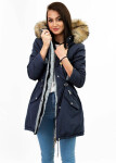 Tmavomodro-šedá obojstranná dámska zimná bunda s kapucňou (w210) odstíny šedé M (38)