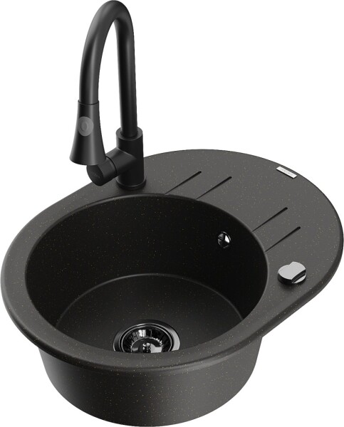 MEXEN/S MEXEN/S - Kevin granitový drez 1 s odkvapkávačom vrátane batérie Elia, čierna/zlatá metalik 6517-75-670101-70-B