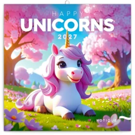 NOTIQUE Poznámkový kalendár Veselí jednorožci 2027, 30 x 30 cm (PGP-36348-V)