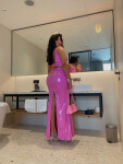 Soo Sexy! Koucla Latexlook Maxiskirt with XL Slit pink S