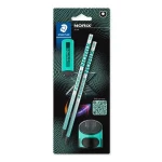 Staedtler Norix HB Set tyrkysová/čierna / Sada grafitových ceruziek / HB / 2x ceruzka / strúhadlo / guma (181 SBK2-3)