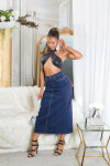 Sexy Highwaist Maxi Denim Skirt with Slit denimblue