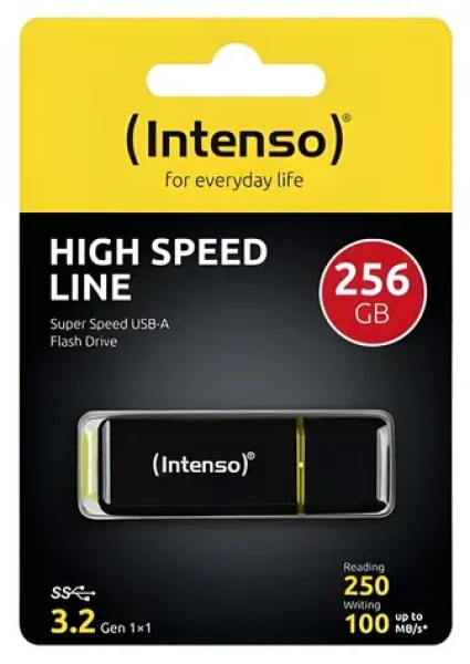 INTENSO High Speed Line 256GB čierna/žltá / Flash disk / USB-A 3.2 Gen 1 / Čítanie 250 MB/s / Zápis 100 MB/s (3537492)