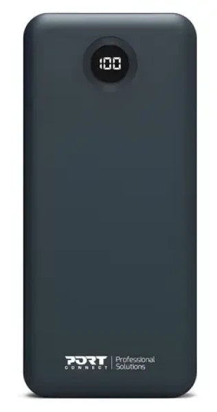 PORT CONNECT vstavané USB-C káble 10 000 mAh čierna / Powerbanka / LCD displej / USB-C PD / USB-A QC (907006)