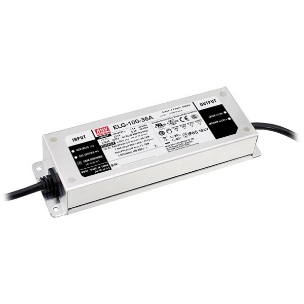MEAN WELL ELG-100-36AB-3Y LED driver konštantné napätie 95.76 W 1.33 - 2.66 A 32.4 - 39.6 V/DC stmievací funkcie 3v1, montáž na nehorľavom povrchu, schválenie; ELG-100-36AB-3Y