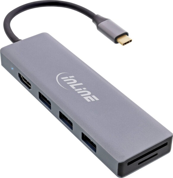 InLine InLine® USB 3.2 Type-C Multi Hub (3x USB-A 5Gb/s + USB Type-C (PD 100W), card reader, HDMI 4K@30Hz), OTG, aluminum housing