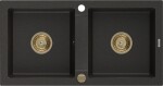 MEXEN/S MEXEN/S - Mario granitový drez 2-bowl 820x436 mm, čierna / zlatá metalik, + zlatý sifón 6504822000-75-G