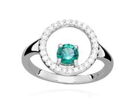 Silver Cat Strieborný prsteň so zirkónmi a syntetickým smaragdom Colored stones SC631 60 mm